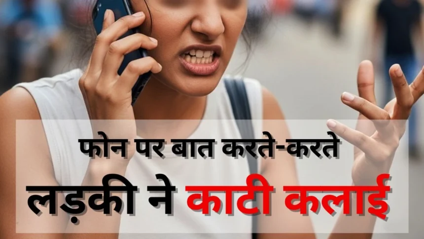 The girl lost her temper while talking on the phone