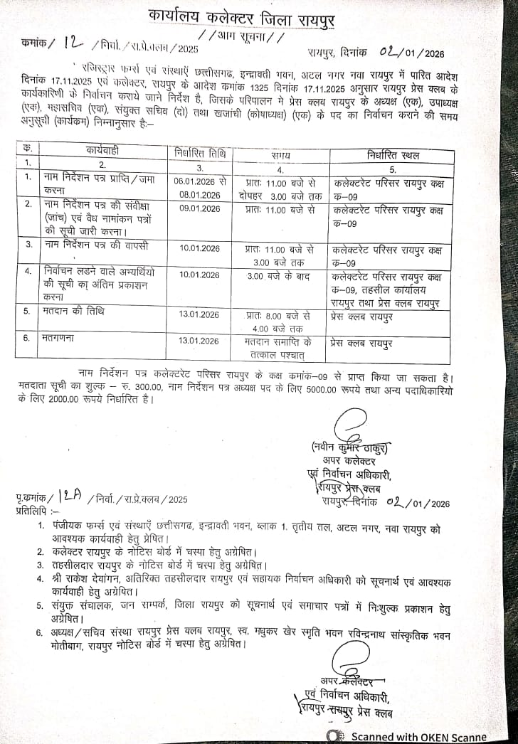 Raipur Press Club Election Date