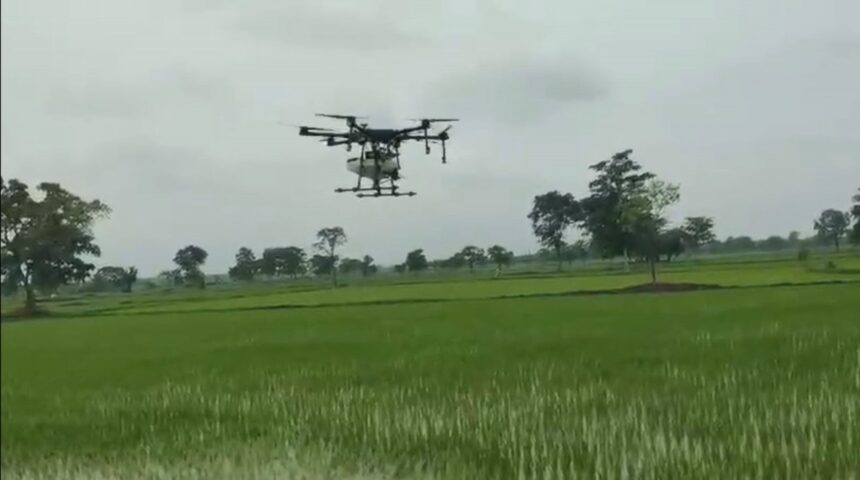 Agriculture Drone Technology : ड्रोन से खेतों में दवाइयों का छिड़काव, किसानों ने देखा खेती का नया हाईटेक तरीका