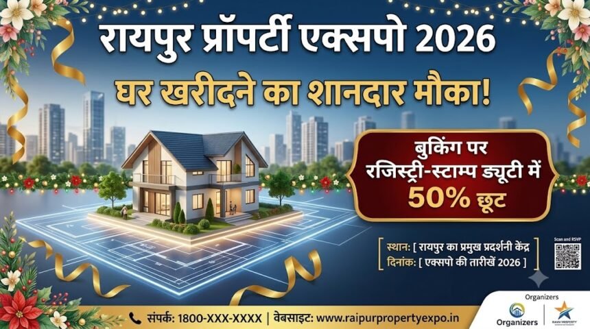 Raipur Property Expo 2026  : घर खरीदने का शानदार मौका! बुकिंग पर रजिस्ट्री-स्टाम्प ड्यूटी में 50% छूट 