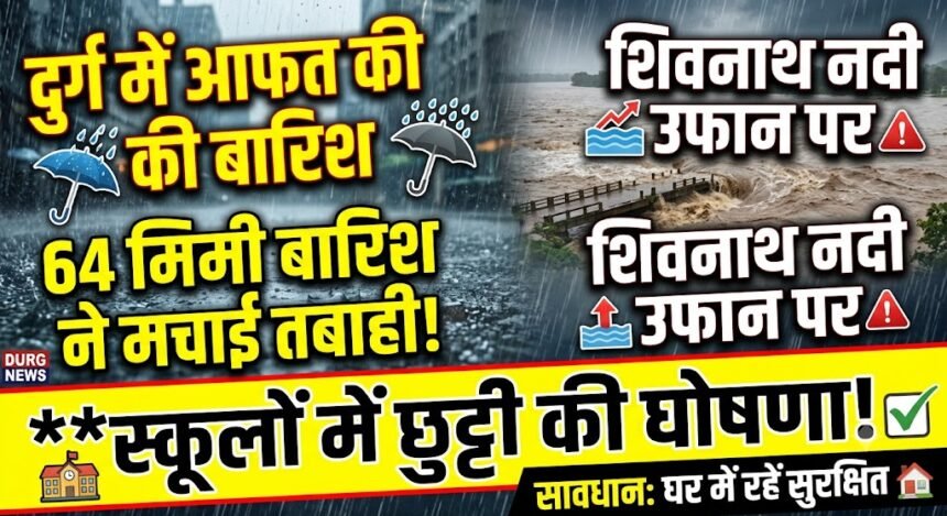 Durg Rain Alert : रातभर में 64 मिमी बारिश, शिवनाथ उफान पर, स्कूलों में छुट्टी