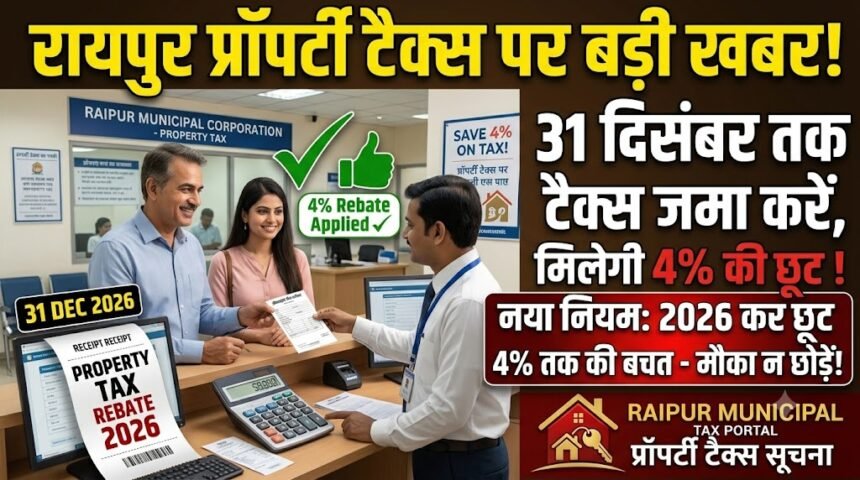 Raipur Property Tax Rebate 2026 : 31 दिसंबर तक प्रॉपर्टी टैक्स जमा करें, मिलेगी 4% की छूट