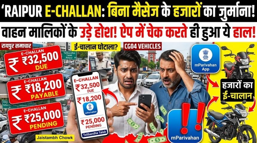 Raipur E-Challan : बिना मैसेज के गाड़ी पर चढ़ रहा हजारों का जुर्माना! ऐप में चेक करते ही वाहन मालिकों के उड़े होश
