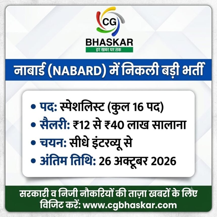NABARD Specialist Recruitment 2026 : नाबार्ड में बिना लिखित परीक्षा नौकरी का मौका, सालाना 40 लाख तक पैकेज