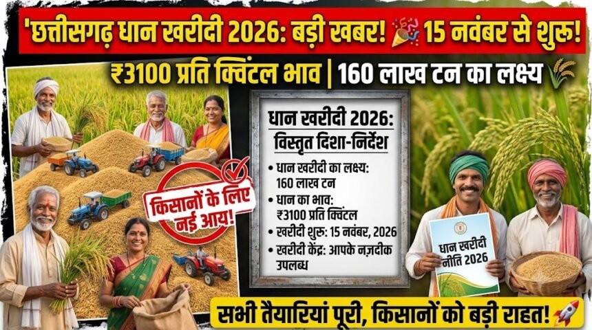 Chhattisgarh Dhan Kharidi 2026 : किसानों के लिए बड़ी खबर! 15 नवंबर से शुरू होगी धान खरीदी, 3100 रुपये भाव और 160 लाख टन का लक्ष्य