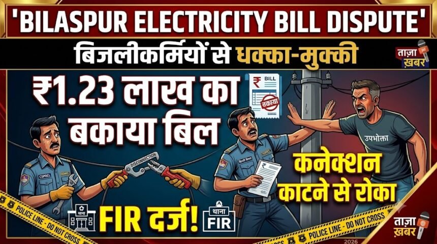 Bilaspur Electricity Bill Dispute : 1.23 लाख का बकाया बिल वसूलने पहुंचे बिजलीकर्मियों से धक्का-मुक्की, कनेक्शन काटने से रोका, FIR