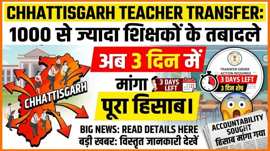 Chhattisgarh Teacher Transfer : 1000 से ज्यादा शिक्षकों के तबादले, अब 3 दिन में मांगा पूरा हिसाब